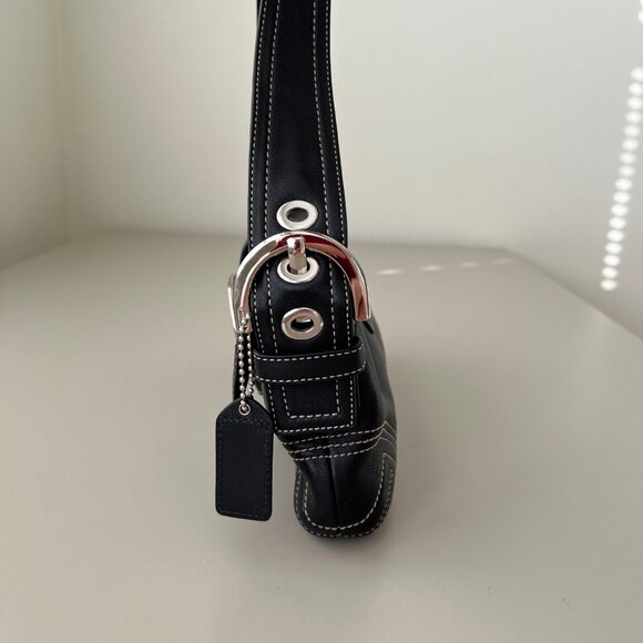 Coach Soho Black Leather Stitching Flap Buckle Y2K Bag Shoulder Bag Vintage - Picture 7 of 13